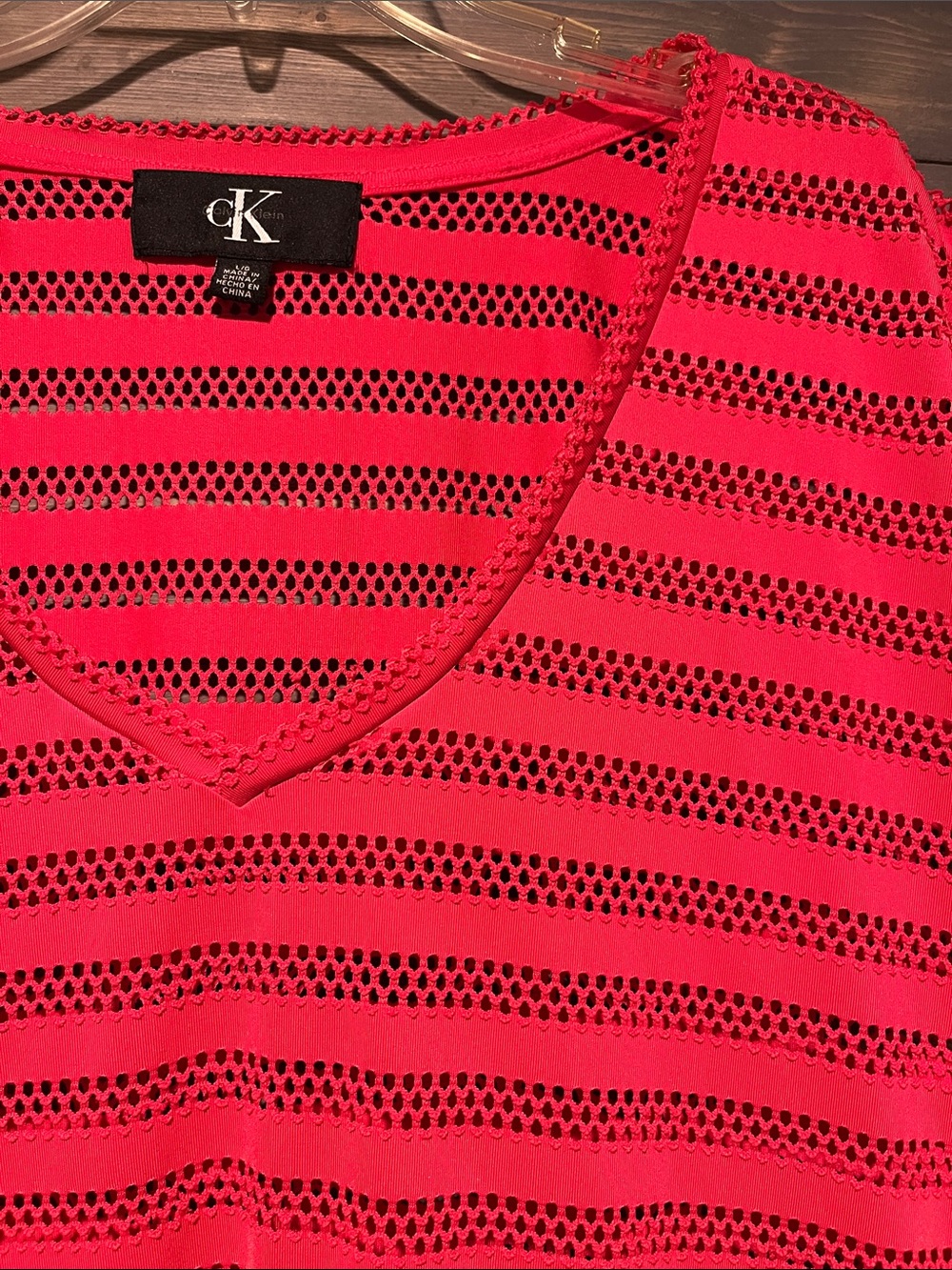 Calvin Klein Coral-pink V-Neck swimsuit coverup with Drawstring L - Picture 2 of 4